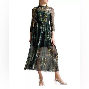 Ted Baker Dark Green Floral Mesh Maxi Dress